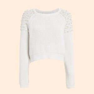 Michelle Mason White Pearl Embellished Sweater